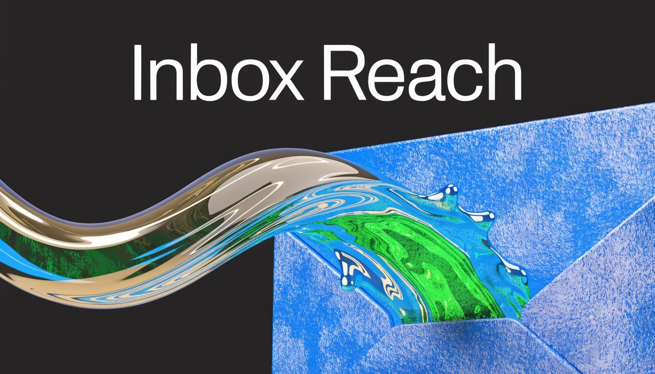 A digital illustration showing a fluid wave of green and blue water pouring into a blue envelope.